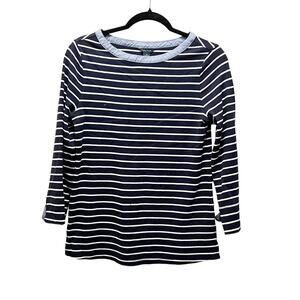 Nautica Long Sleeve Top Navy Blue White Striped Pullover 100% Cotton Sz M